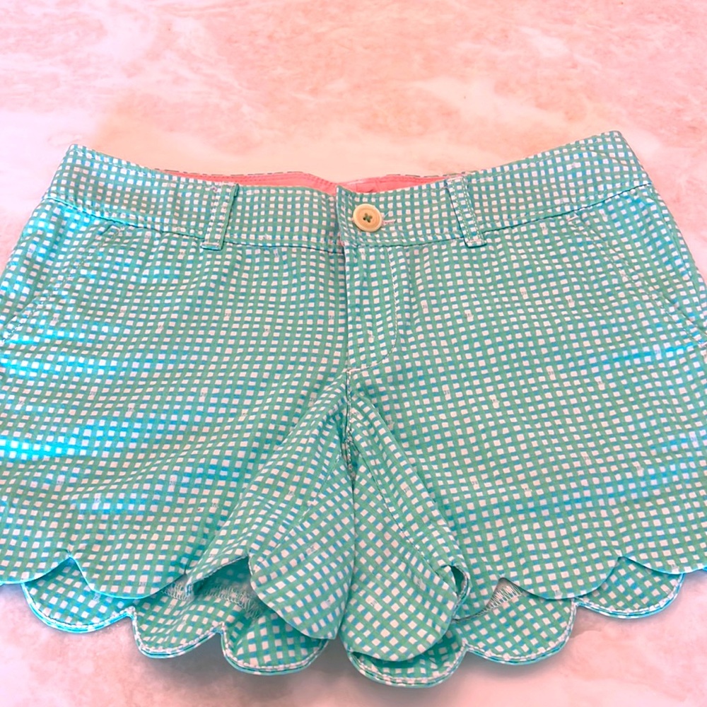 Lilly Pulitzer green, blue check shorts
